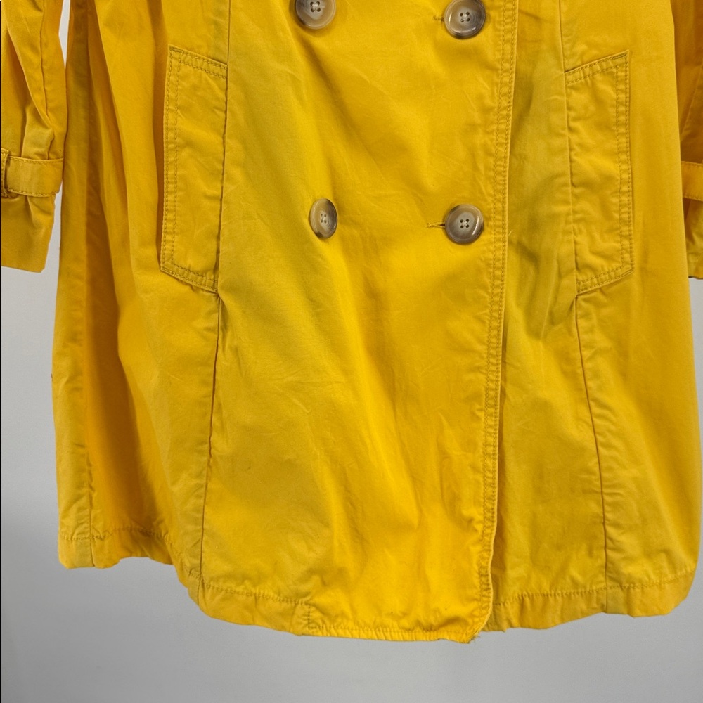 GAP Women's Bright Yellow cotton lightweight peacoat Raincoat L double breast - Picture 9 of 12